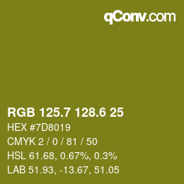 カラーコード: RGB 125.7 128.6 25 | qconv.com