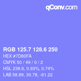 カラーコード: RGB 125.7 128.6 250 | qconv.com