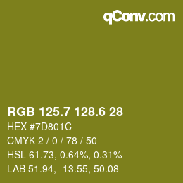 カラーコード: RGB 125.7 128.6 28 | qconv.com