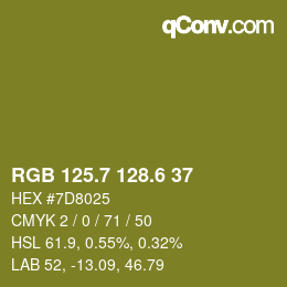 カラーコード: RGB 125.7 128.6 37 | qconv.com