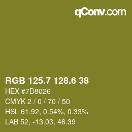 カラーコード: RGB 125.7 128.6 38 | qconv.com