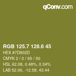 カラーコード: RGB 125.7 128.6 45 | qconv.com