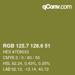 カラーコード: RGB 125.7 128.6 51 | qconv.com