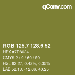 カラーコード: RGB 125.7 128.6 52 | qconv.com