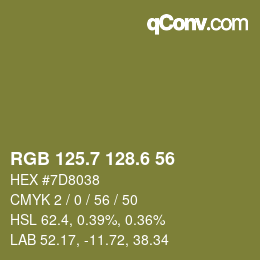 カラーコード: RGB 125.7 128.6 56 | qconv.com