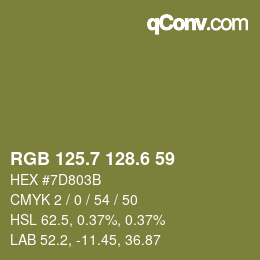 カラーコード: RGB 125.7 128.6 59 | qconv.com
