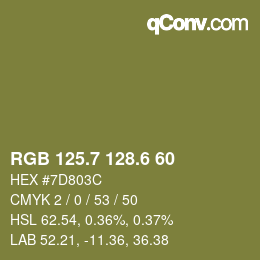 カラーコード: RGB 125.7 128.6 60 | qconv.com
