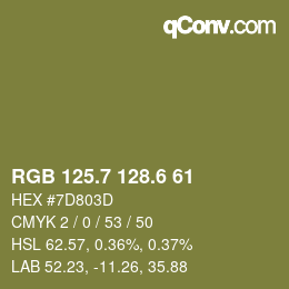 カラーコード: RGB 125.7 128.6 61 | qconv.com