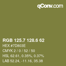 カラーコード: RGB 125.7 128.6 62 | qconv.com