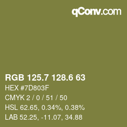 カラーコード: RGB 125.7 128.6 63 | qconv.com