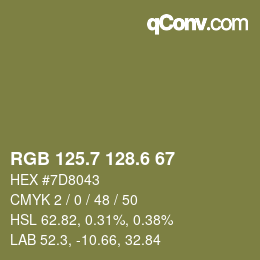 カラーコード: RGB 125.7 128.6 67 | qconv.com