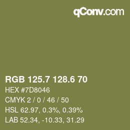カラーコード: RGB 125.7 128.6 70 | qconv.com