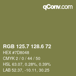 カラーコード: RGB 125.7 128.6 72 | qconv.com