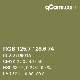 カラーコード: RGB 125.7 128.6 74 | qconv.com