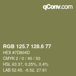 カラーコード: RGB 125.7 128.6 77 | qconv.com