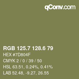 カラーコード: RGB 125.7 128.6 79 | qconv.com