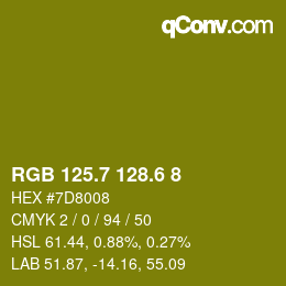 カラーコード: RGB 125.7 128.6 8 | qconv.com