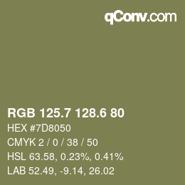 カラーコード: RGB 125.7 128.6 80 | qconv.com