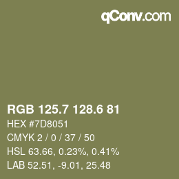 カラーコード: RGB 125.7 128.6 81 | qconv.com