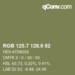 カラーコード: RGB 125.7 128.6 82 | qconv.com