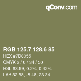 カラーコード: RGB 125.7 128.6 85 | qconv.com