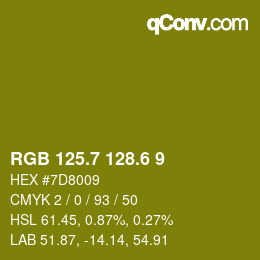 カラーコード: RGB 125.7 128.6 9 | qconv.com