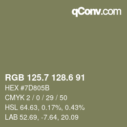 カラーコード: RGB 125.7 128.6 91 | qconv.com