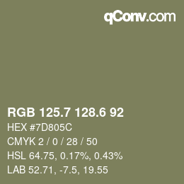カラーコード: RGB 125.7 128.6 92 | qconv.com