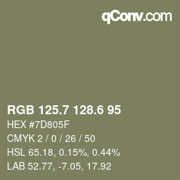 カラーコード: RGB 125.7 128.6 95 | qconv.com