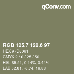 カラーコード: RGB 125.7 128.6 97 | qconv.com