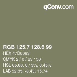 カラーコード: RGB 125.7 128.6 99 | qconv.com