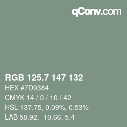 カラーコード: RGB 125.7 147 132 | qconv.com