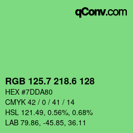 カラーコード: RGB 125.7 218.6 128 | qconv.com