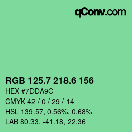 カラーコード: RGB 125.7 218.6 156 | qconv.com