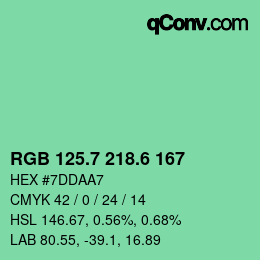 カラーコード: RGB 125.7 218.6 167 | qconv.com