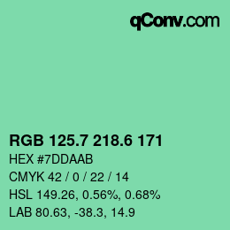 カラーコード: RGB 125.7 218.6 171 | qconv.com