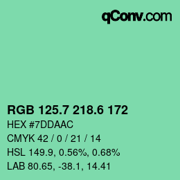 カラーコード: RGB 125.7 218.6 172 | qconv.com