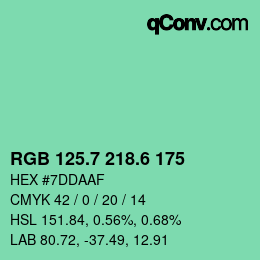 カラーコード: RGB 125.7 218.6 175 | qconv.com