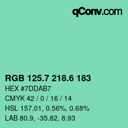 カラーコード: RGB 125.7 218.6 183 | qconv.com