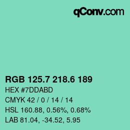 カラーコード: RGB 125.7 218.6 189 | qconv.com