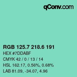 カラーコード: RGB 125.7 218.6 191 | qconv.com