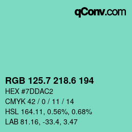 カラーコード: RGB 125.7 218.6 194 | qconv.com