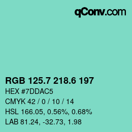 カラーコード: RGB 125.7 218.6 197 | qconv.com