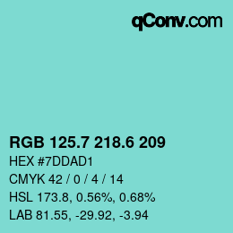 カラーコード: RGB 125.7 218.6 209 | qconv.com