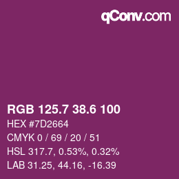カラーコード: RGB 125.7 38.6 100 | qconv.com