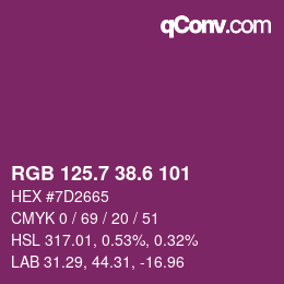 カラーコード: RGB 125.7 38.6 101 | qconv.com