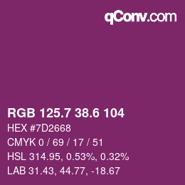 カラーコード: RGB 125.7 38.6 104 | qconv.com