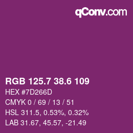 カラーコード: RGB 125.7 38.6 109 | qconv.com