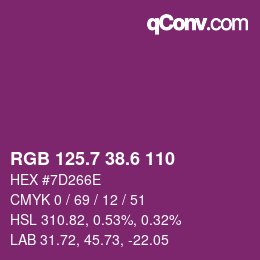 カラーコード: RGB 125.7 38.6 110 | qconv.com