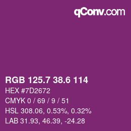 カラーコード: RGB 125.7 38.6 114 | qconv.com